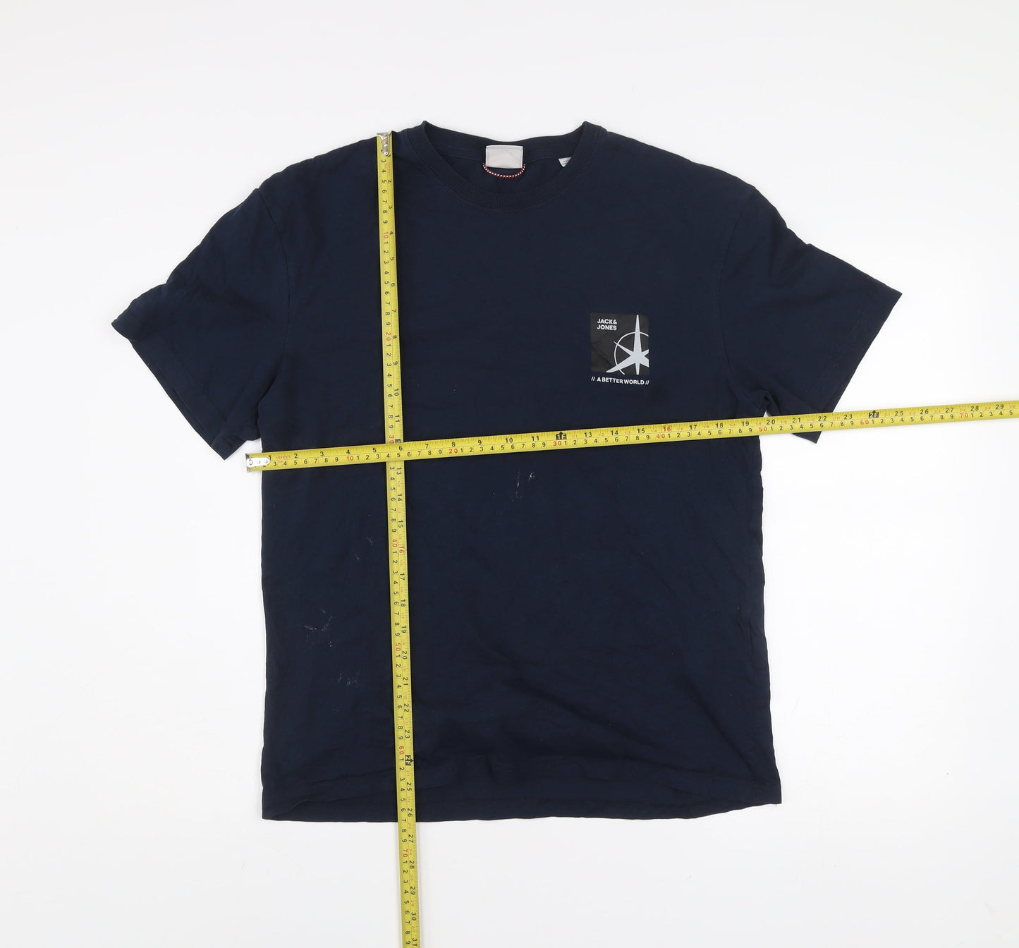 Jack & Jones Men's Blue Medium Cotton Crew Neck Graphic T-Shirt