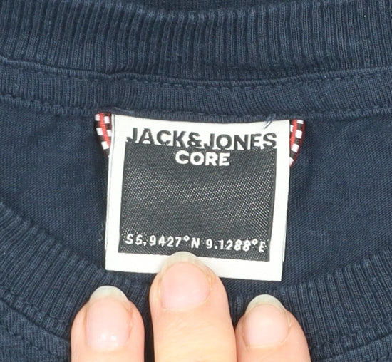 Jack & Jones Men's Blue Medium Cotton Crew Neck Graphic T-Shirt