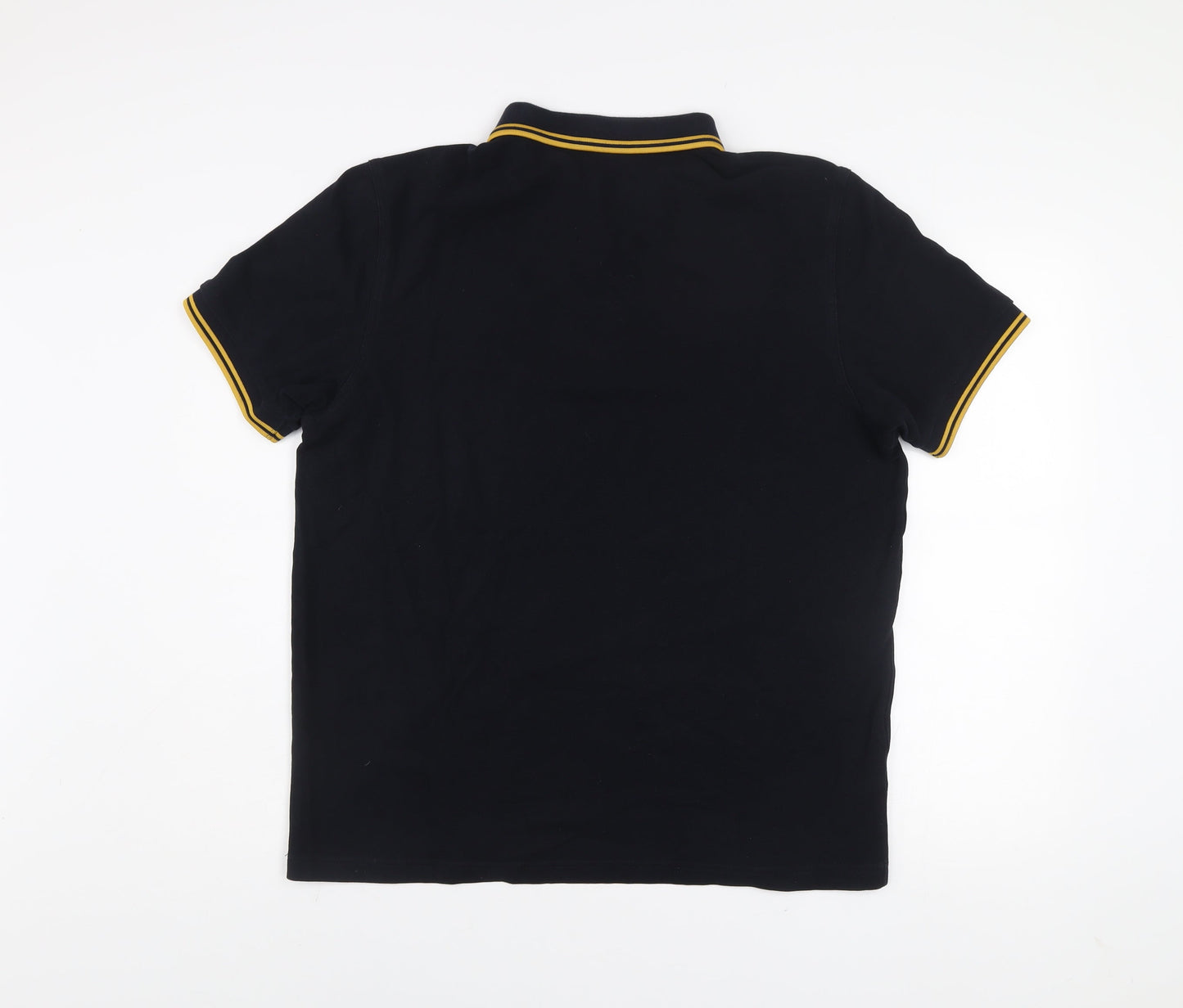 Fred Perry Men's Black XL Slim Fit Cotton Polo Shirt with Yellow Tipped Collar
