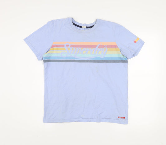 Superdry Women's Blue Retro Stripe Crew Neck T-Shirt Size 12