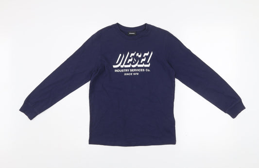 Diesel Boys Navy Blue Long Sleeve Crew Neck Graphic T-Shirt Size 10