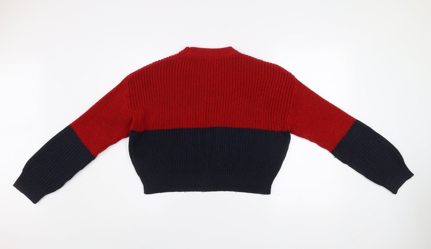 Pull&Bear Women's Red Blue Chunky Knit Jumper Size 12
