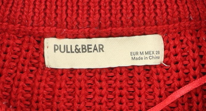 Pull&Bear Women's Red Blue Chunky Knit Jumper Size 12