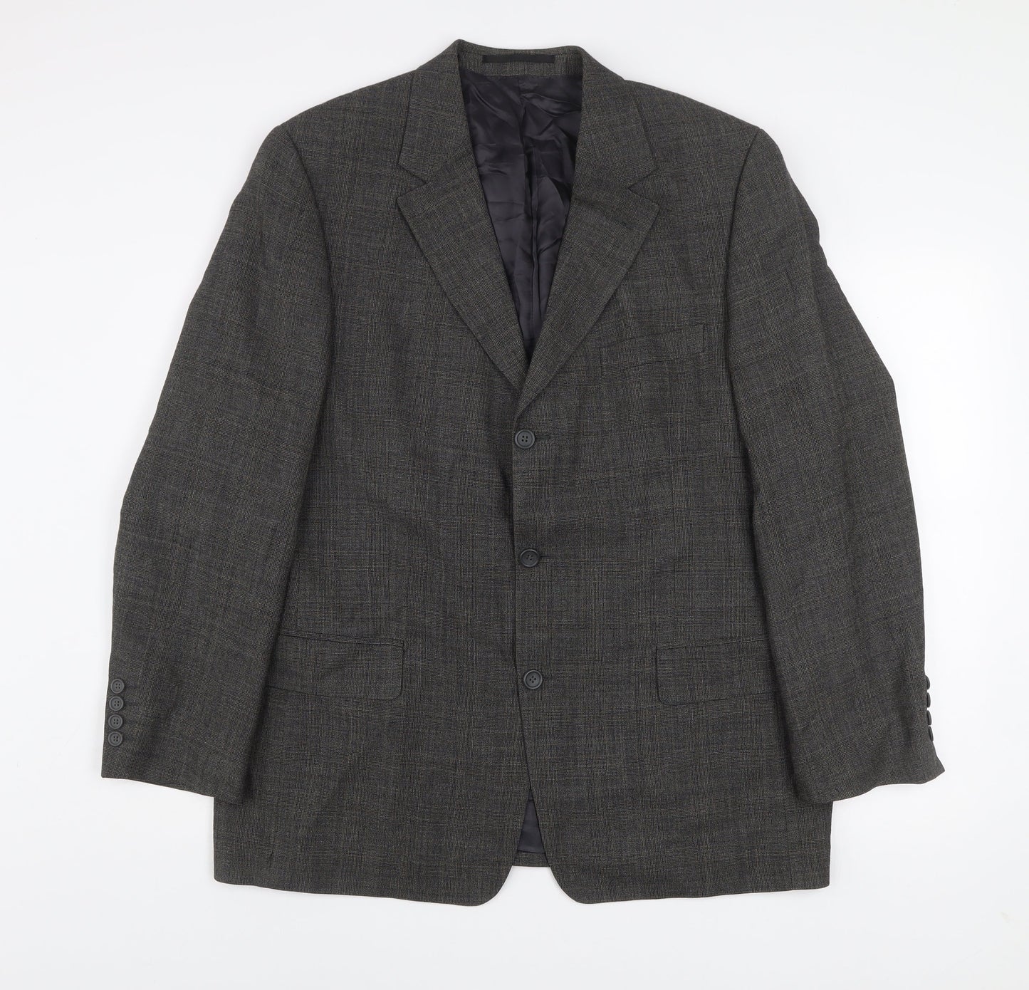 Jaeger Men’s Grey Wool Blazer Jacket 44R Classic Single Breasted