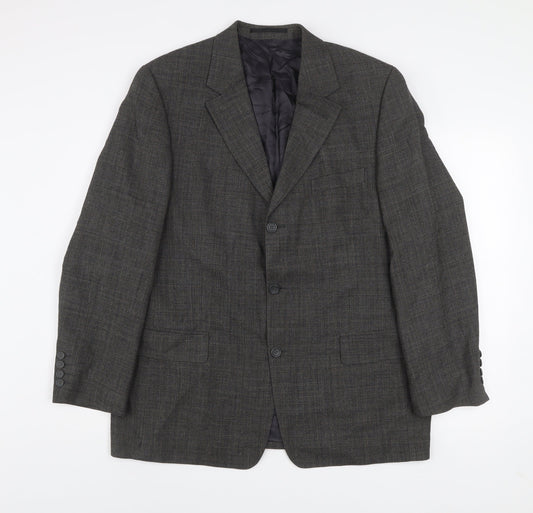 Jaeger Men’s Grey Wool Blazer Jacket 44R Classic Single Breasted