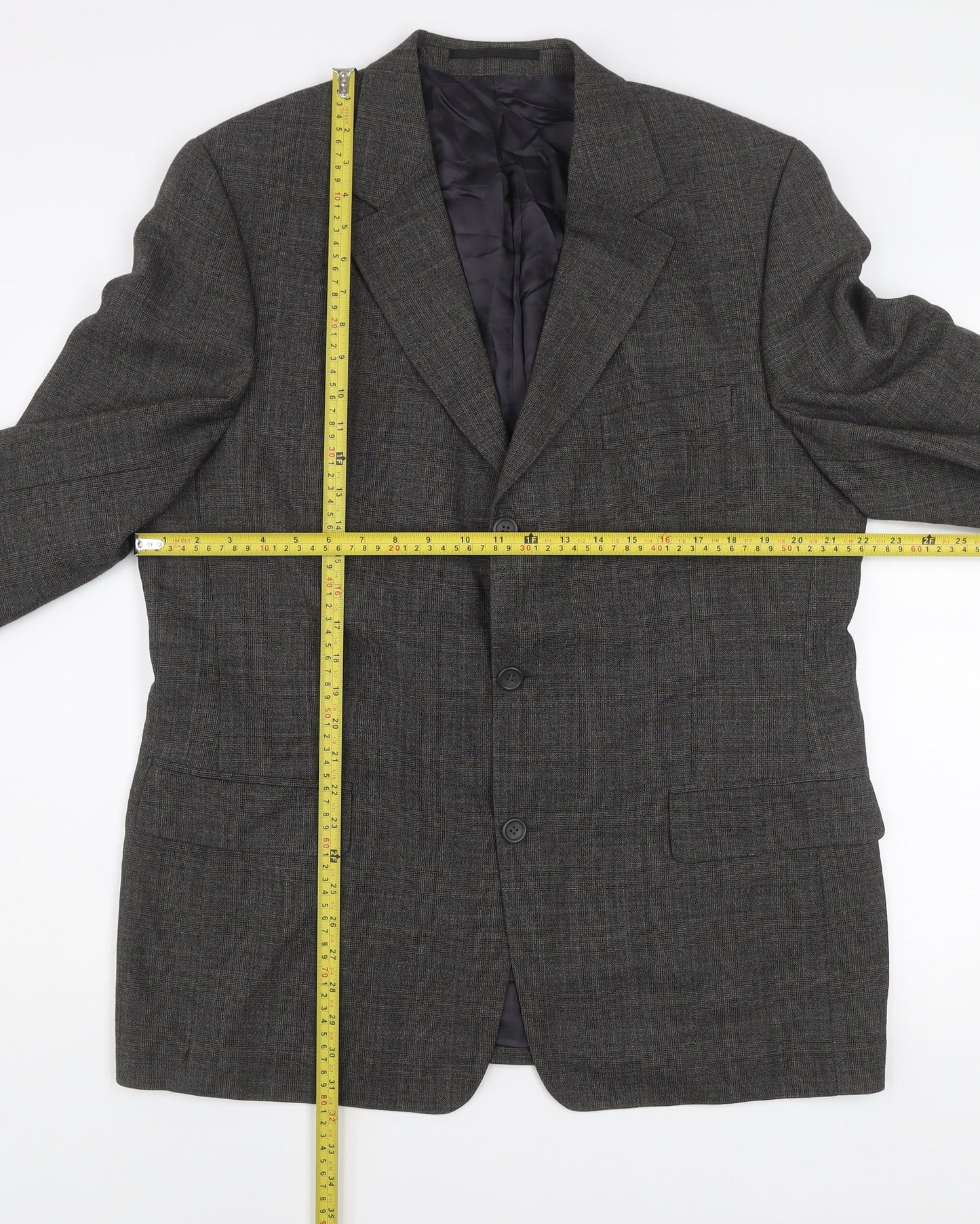 Jaeger Men’s Grey Wool Blazer Jacket 44R Classic Single Breasted