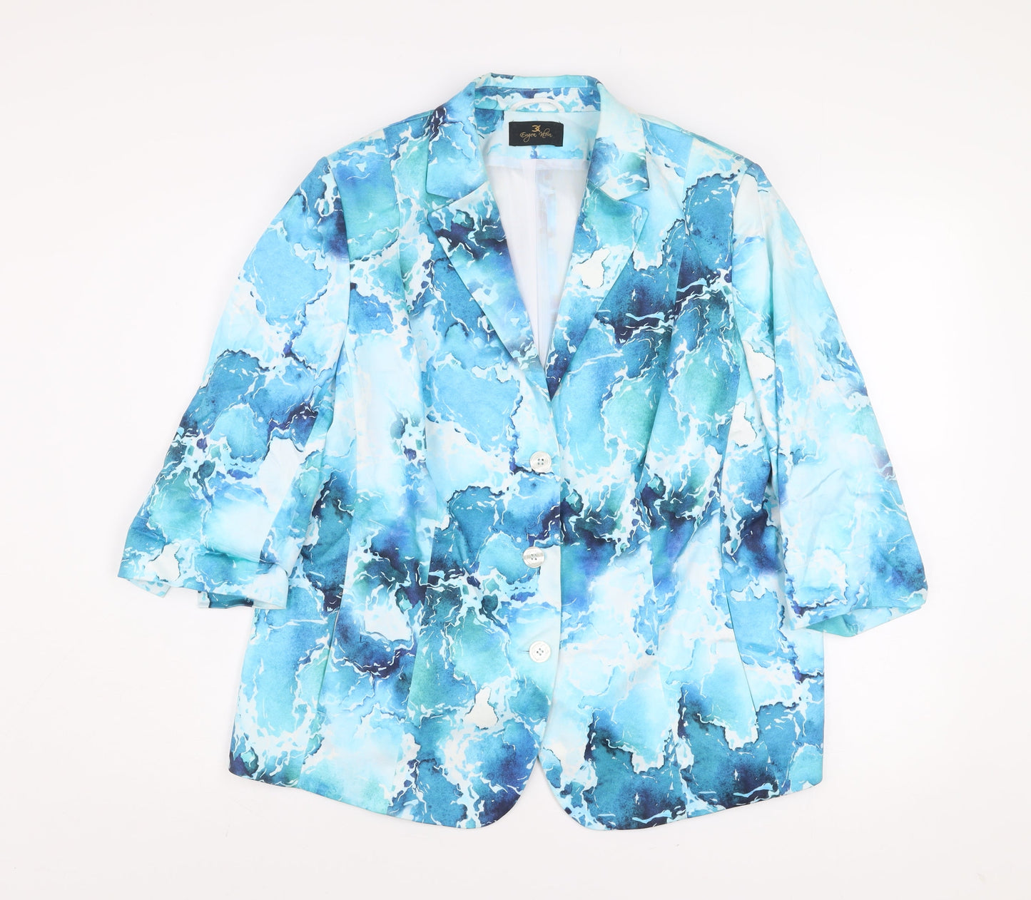 Eugen Klein Women's Blue Abstract Blazer Size 18 Cotton Blend