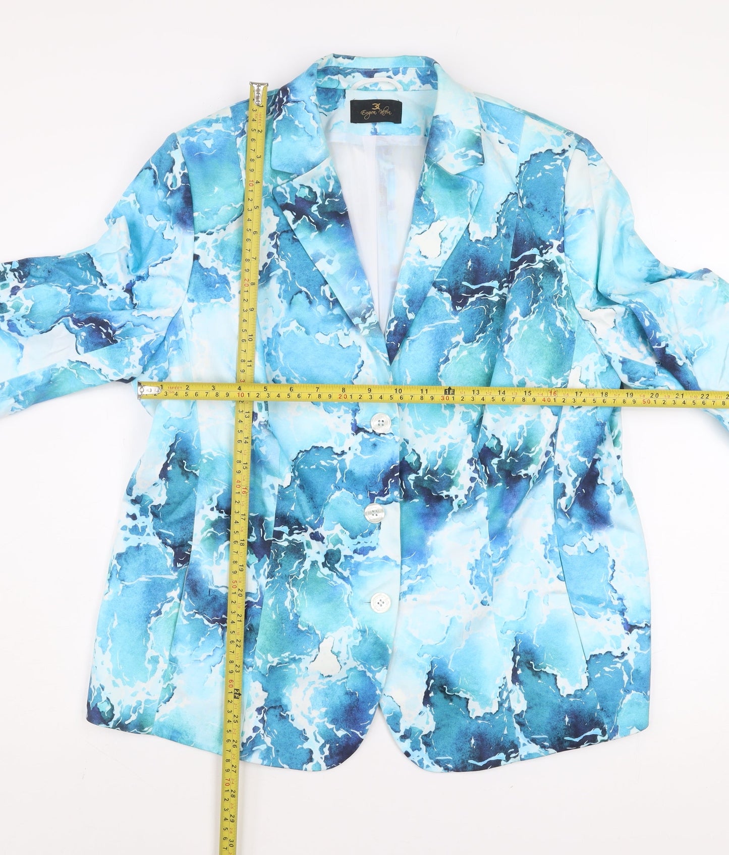Eugen Klein Women's Blue Abstract Blazer Size 18 Cotton Blend