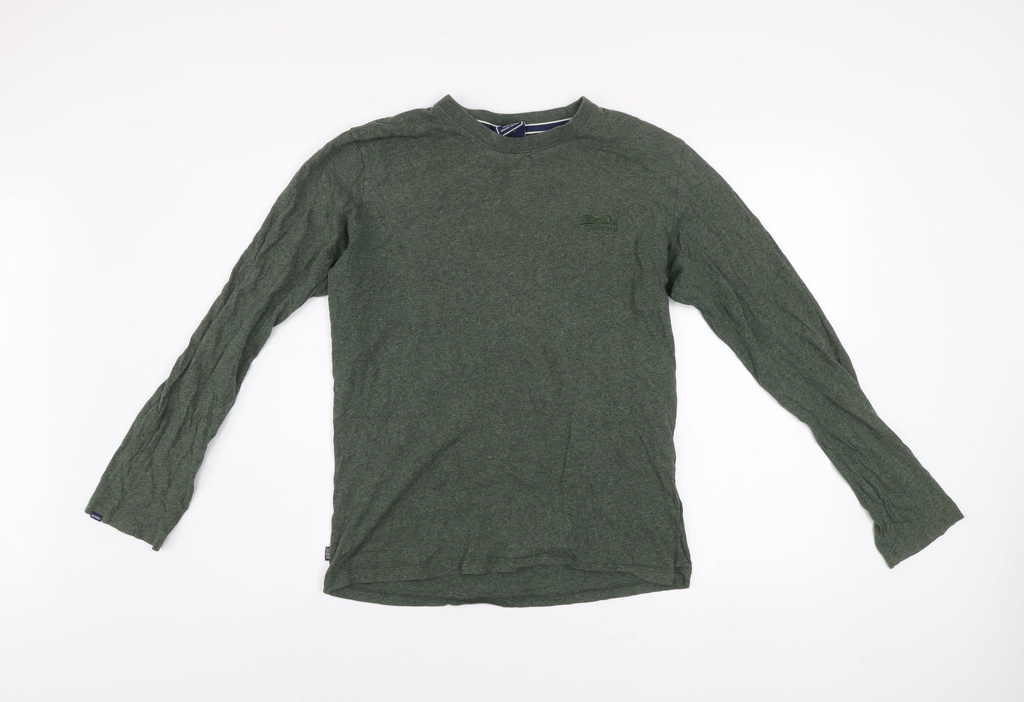 Superdry Men's Green Organic Cotton Long Sleeve Crew Neck Top Size S