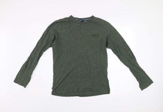 Superdry Men's Green Organic Cotton Long Sleeve Crew Neck Top Size S