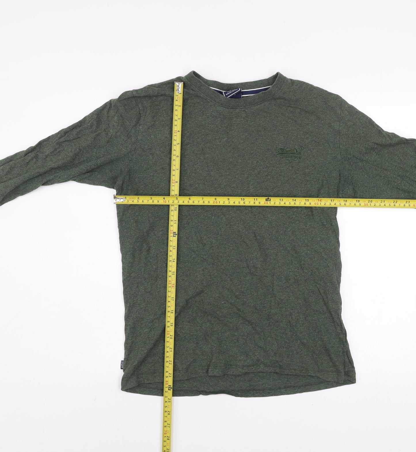 Superdry Men's Green Organic Cotton Long Sleeve Crew Neck Top Size S