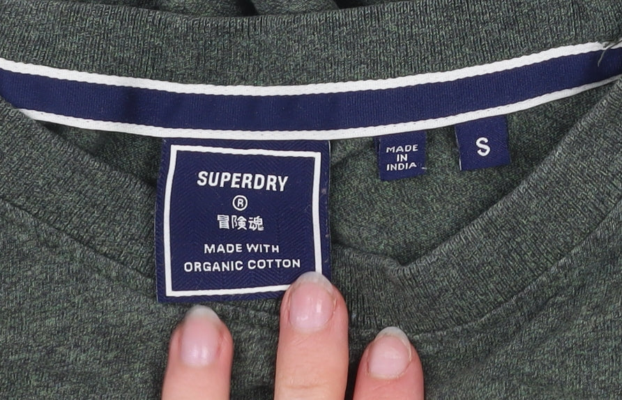 Superdry Men's Green Organic Cotton Long Sleeve Crew Neck Top Size S
