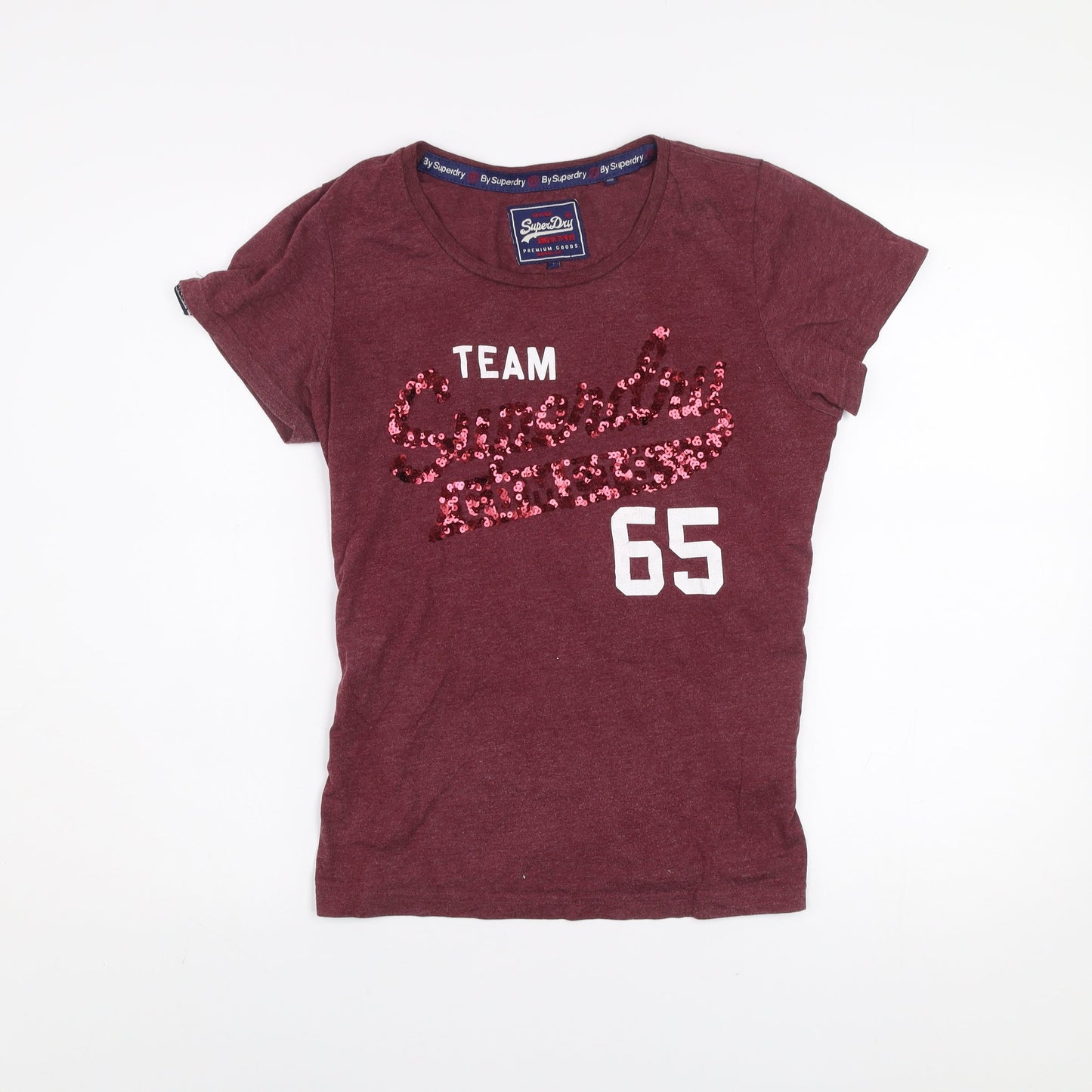 Superdry Womens Red Sequin Logo Short Sleeve T-Shirt Size L
