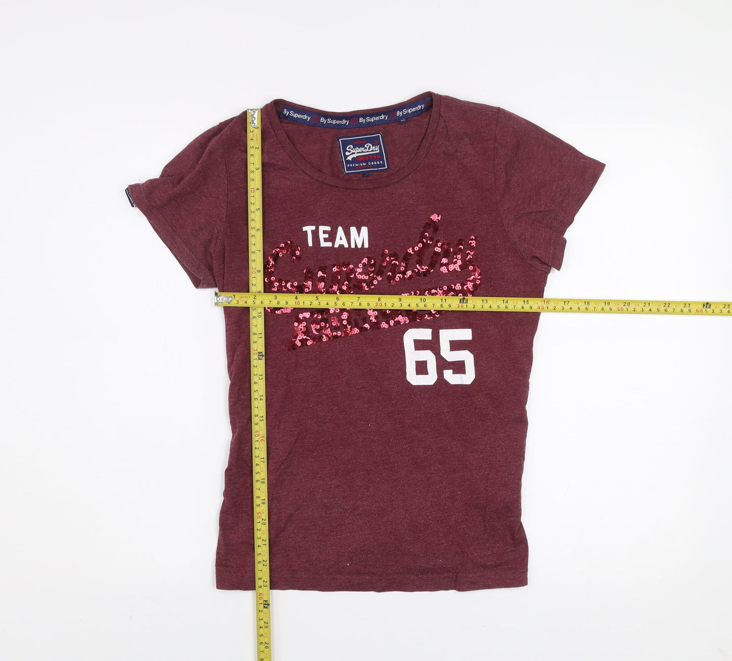 Superdry Womens Red Sequin Logo Short Sleeve T-Shirt Size L