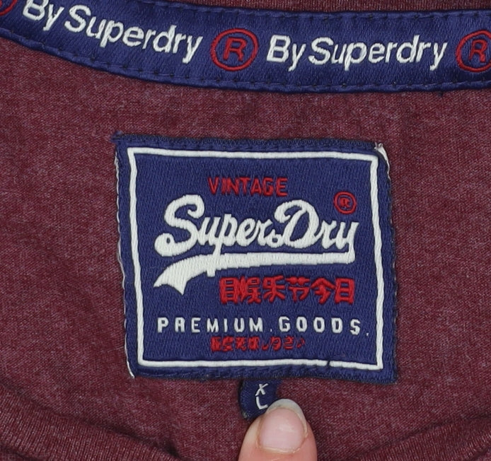Superdry Womens Red Sequin Logo Short Sleeve T-Shirt Size L