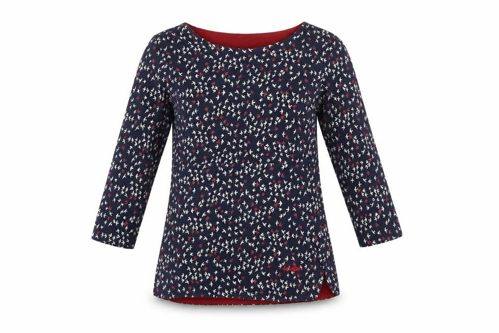 Weird Fish Women’s Blue Bird Print Cotton 3/4 Sleeve T-Shirt Size 8