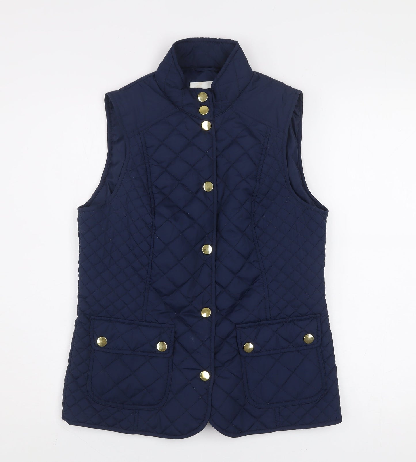 BHS Women Blue Quilted Sleeveless Mid-Length Waistcoat Size 10