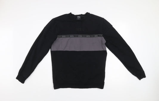 Diesel Men's Black Small Pullover Sweatshirt Logo Crew Neck