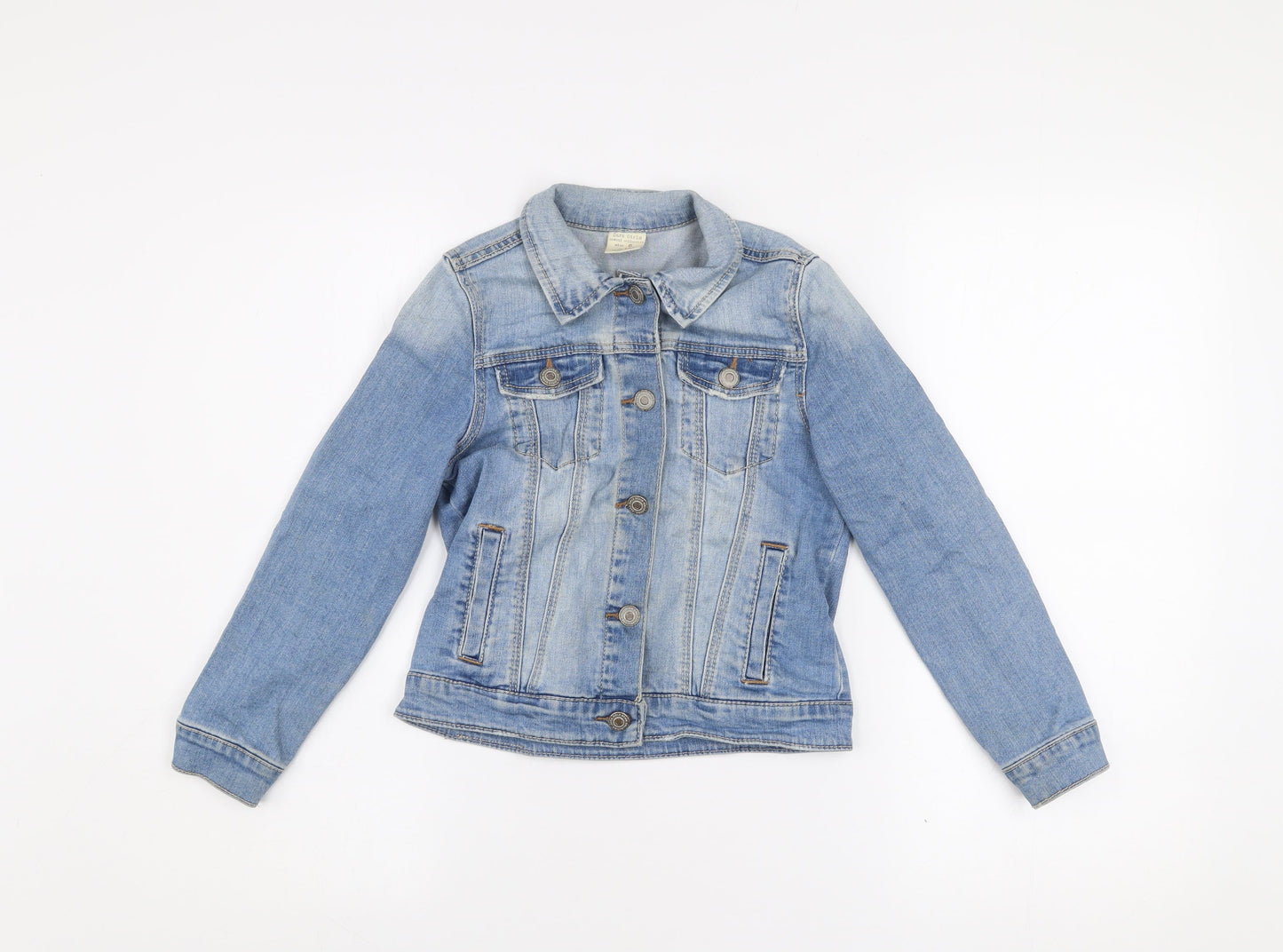 Zara Girls Blue Denim Basic Jacket Size 8 Years Button Front