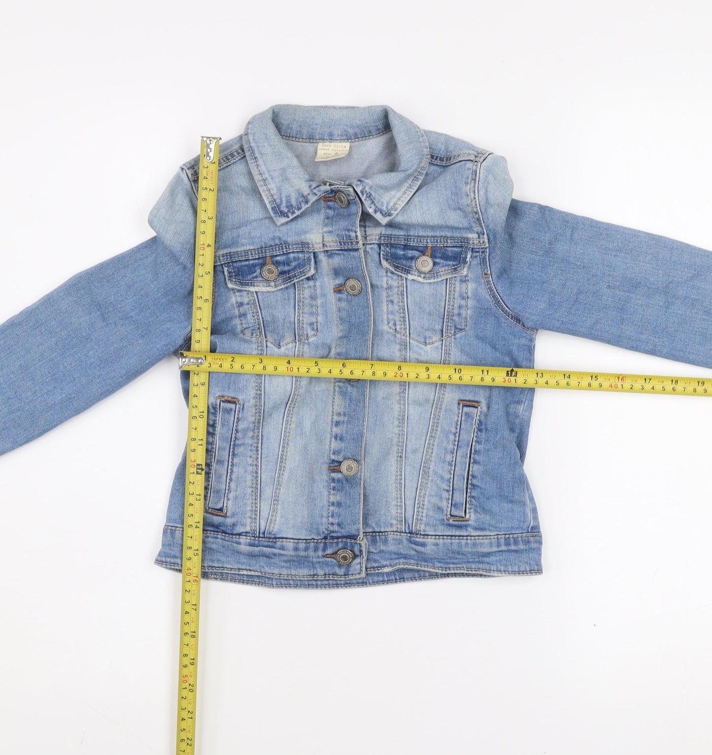 Zara Girls Blue Denim Basic Jacket Size 8 Years Button Front
