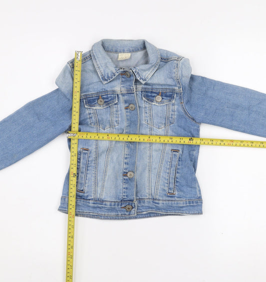 Zara Girls Blue Denim Basic Jacket Size 8 Years Button Front