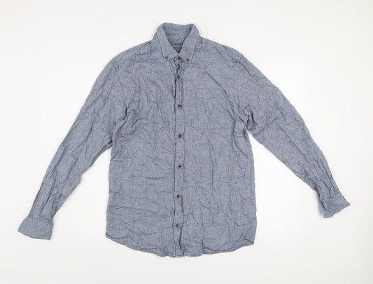 Jack & Jones Essentials Men’s Blue Cotton Flannel Button-Up Shirt Size M