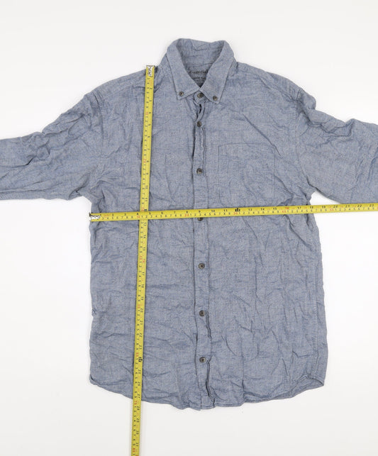 Jack & Jones Essentials Men’s Blue Cotton Flannel Button-Up Shirt Size M