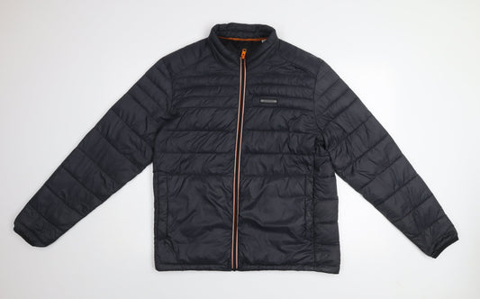 Jack & Jones Men's Black Puffer Jacket Size M Lightweight Quilted Zip Coat