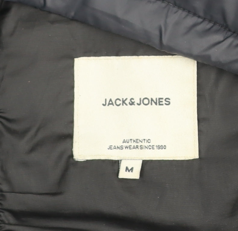 Jack & Jones Men's Black Puffer Jacket Size M Lightweight Quilted Zip Coat