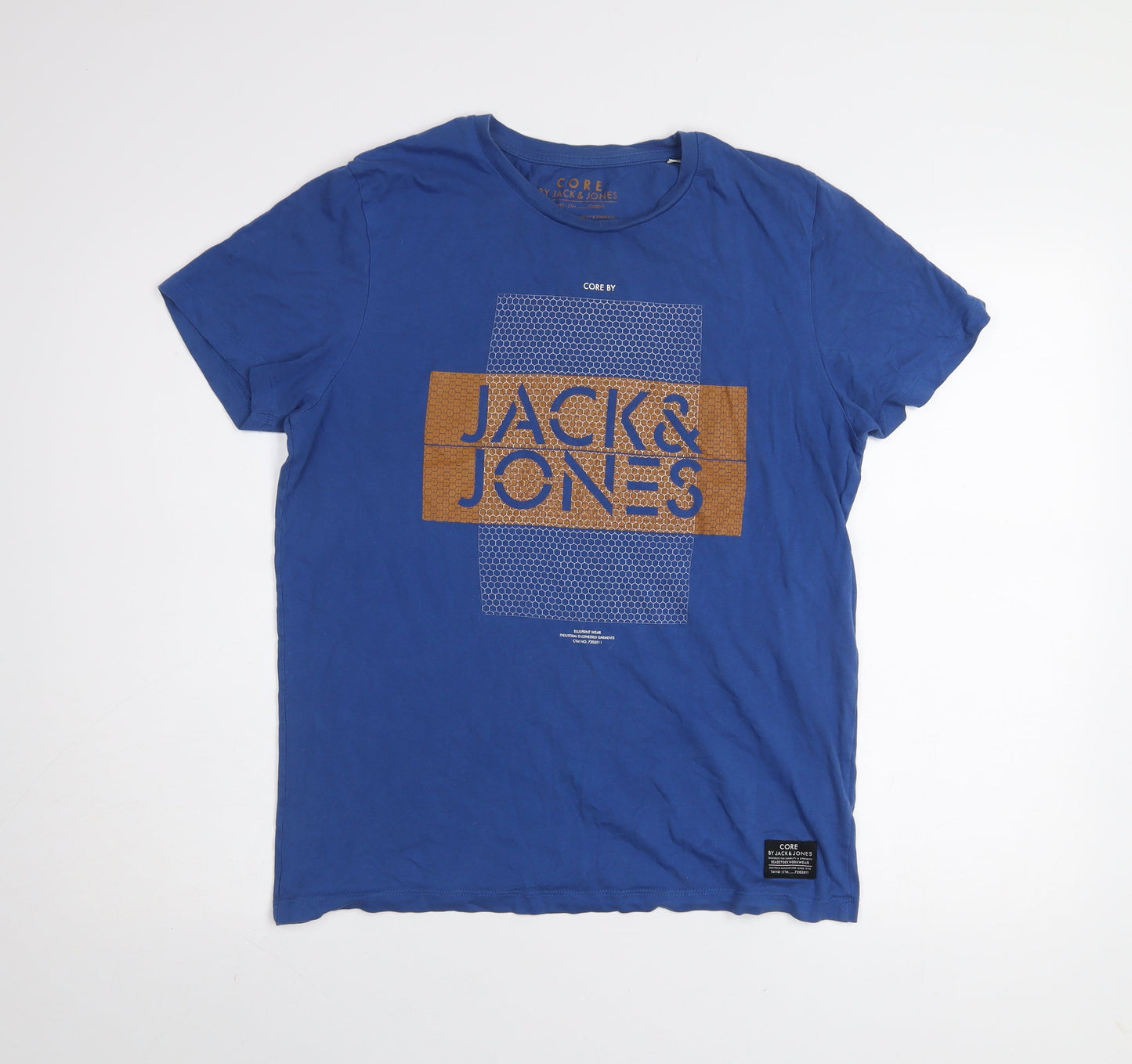 Jack & Jones Men Blue Graphic Print Cotton Crew Neck T-Shirt M