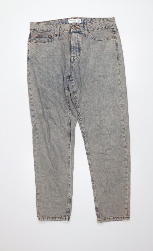 Topman Men’s Blue Acid Wash Relaxed Fit Straight Jeans W32 L34