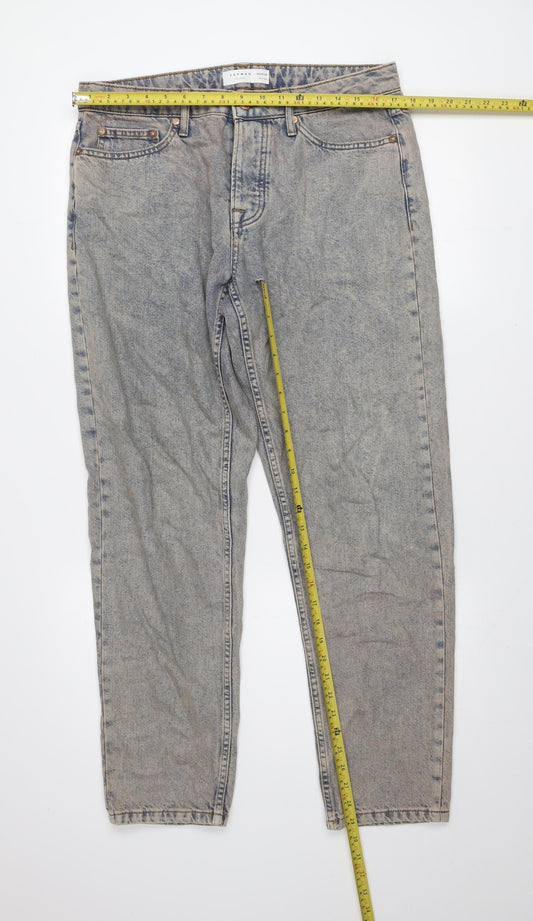 Topman Men’s Blue Acid Wash Relaxed Fit Straight Jeans W32 L34