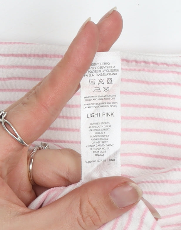 Savida Women Light Pink Striped Button Blouse Size 16 V-Neck