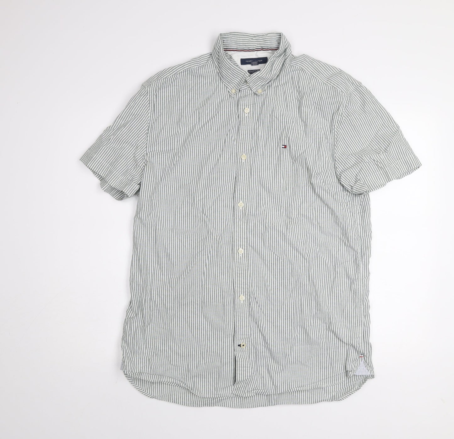 Tommy Hilfiger Men's White Striped Button-Up Shirt XL Regular Fit