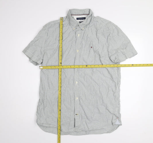 Tommy Hilfiger Men's White Striped Button-Up Shirt XL Regular Fit