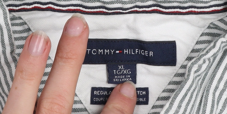 Tommy Hilfiger Men's White Striped Button-Up Shirt XL Regular Fit