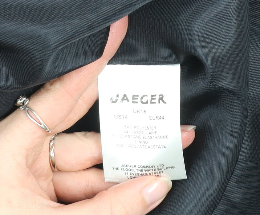 Jaeger Women’s Black Wool Blend Blazer Jacket Size 16 Classic Workwear