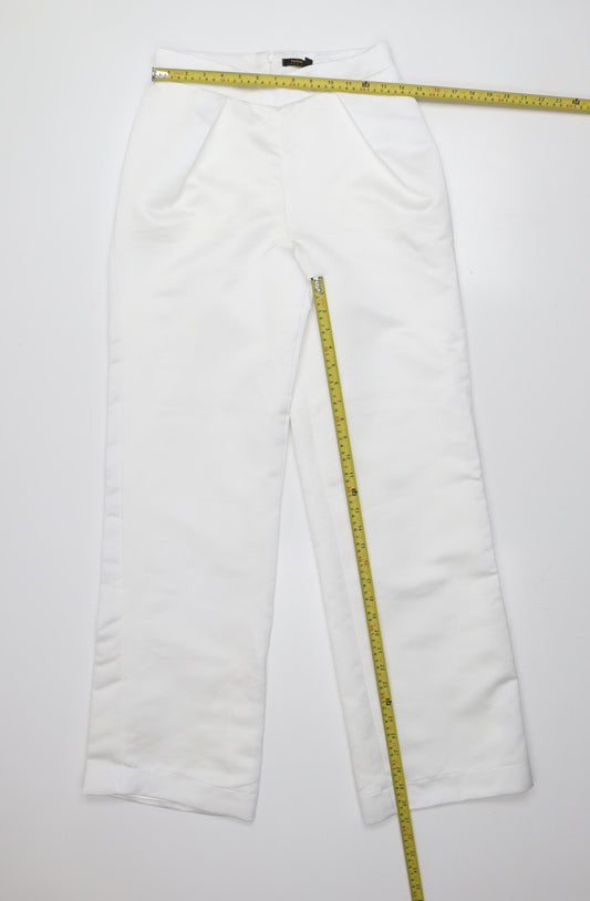Boohoo Premium Women White UK 8 Wide-Leg High Waist Trousers