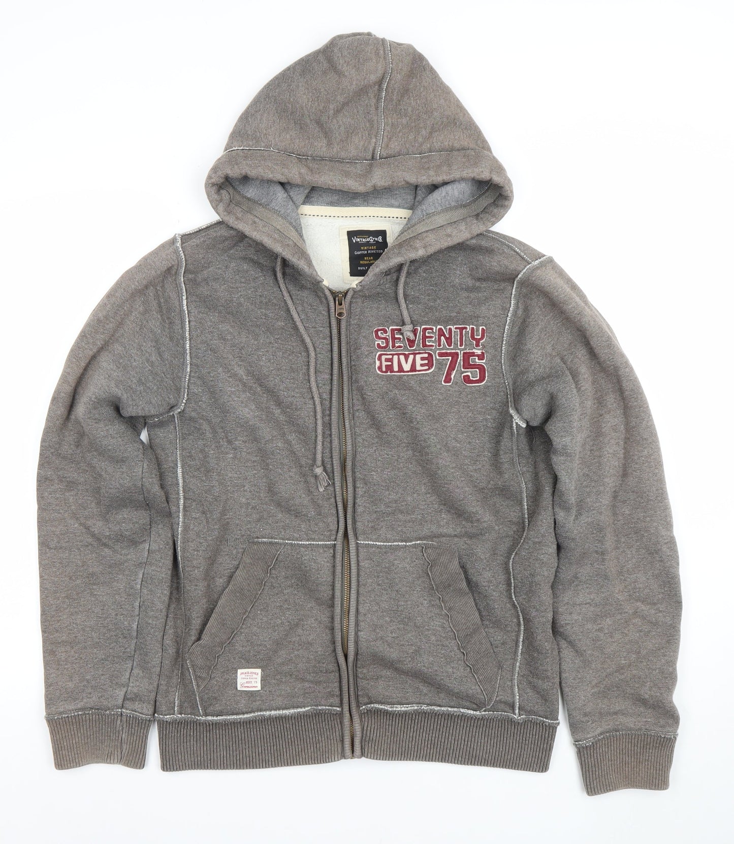Jack & Jones Men's Grey Full Zip Hoodie Size S Vintage 75 Logo