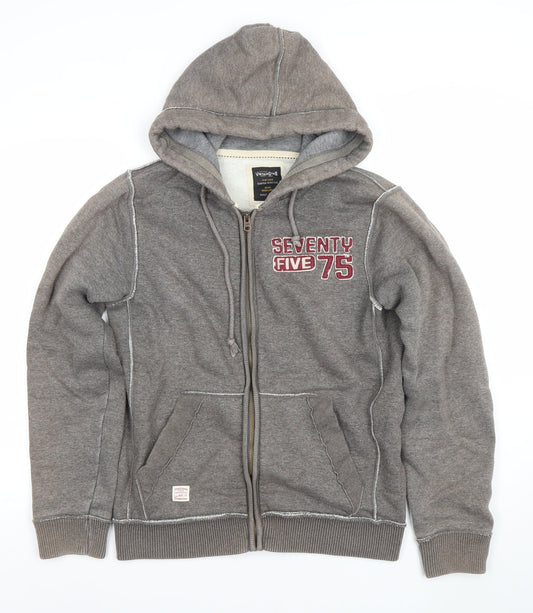 Jack & Jones Men's Grey Full Zip Hoodie Size S Vintage 75 Logo
