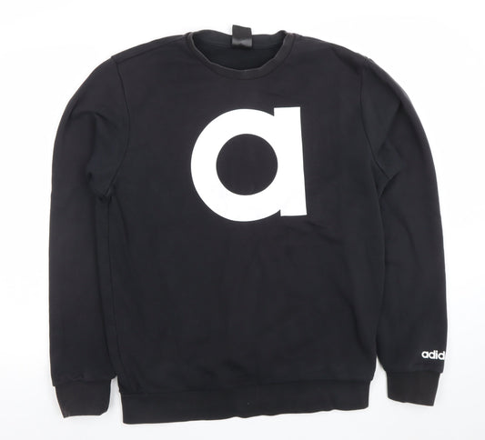 adidas Mens Black Large Logo Sweatshirt Crew Neck Long Sleeve