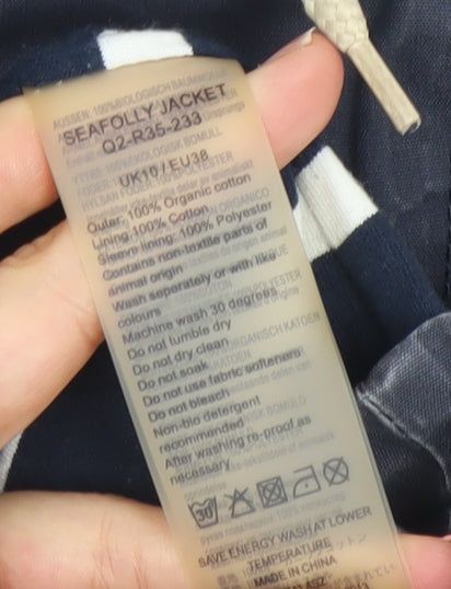 Seasalt Women Navy Hooded Duffle Rain Coat Size 10 Organic Cotton