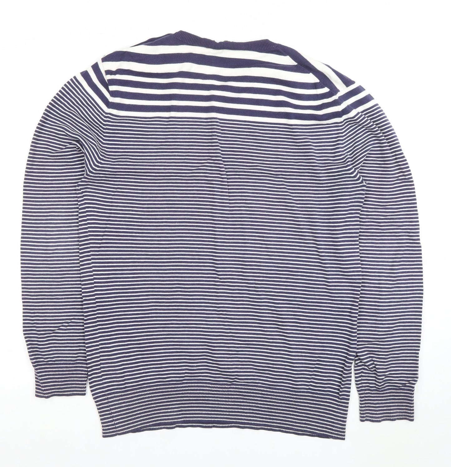 French Connection Women's Blue Striped Cotton Jumper Size M