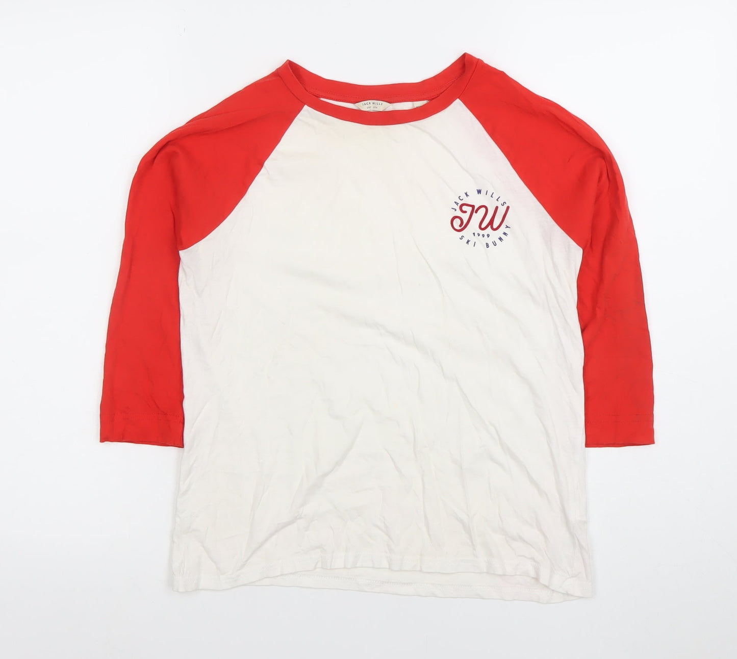 Jack Wills Womens Red White Raglan 3/4 Sleeve T-Shirt Size 4