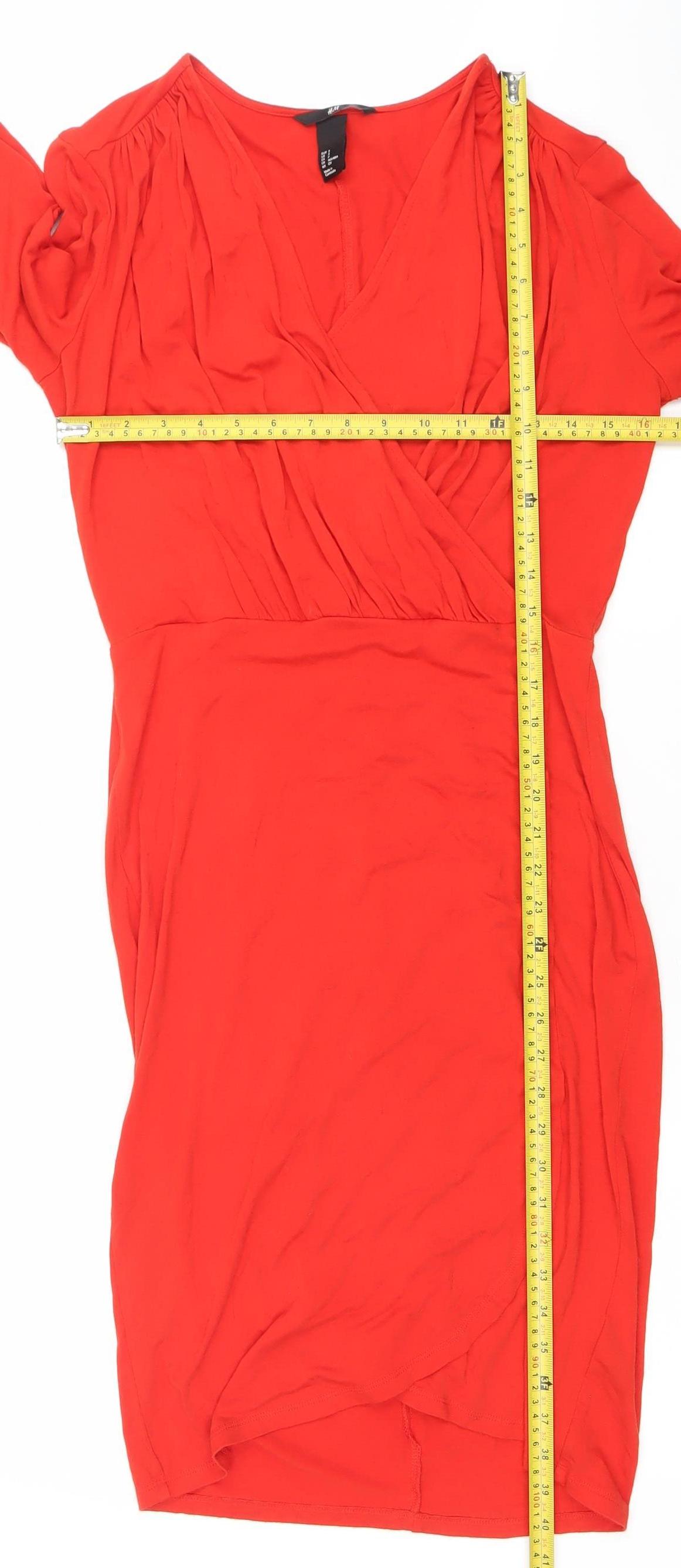 H&M Women’s Red Bodycon Knee Length V-Neck Dress Size S