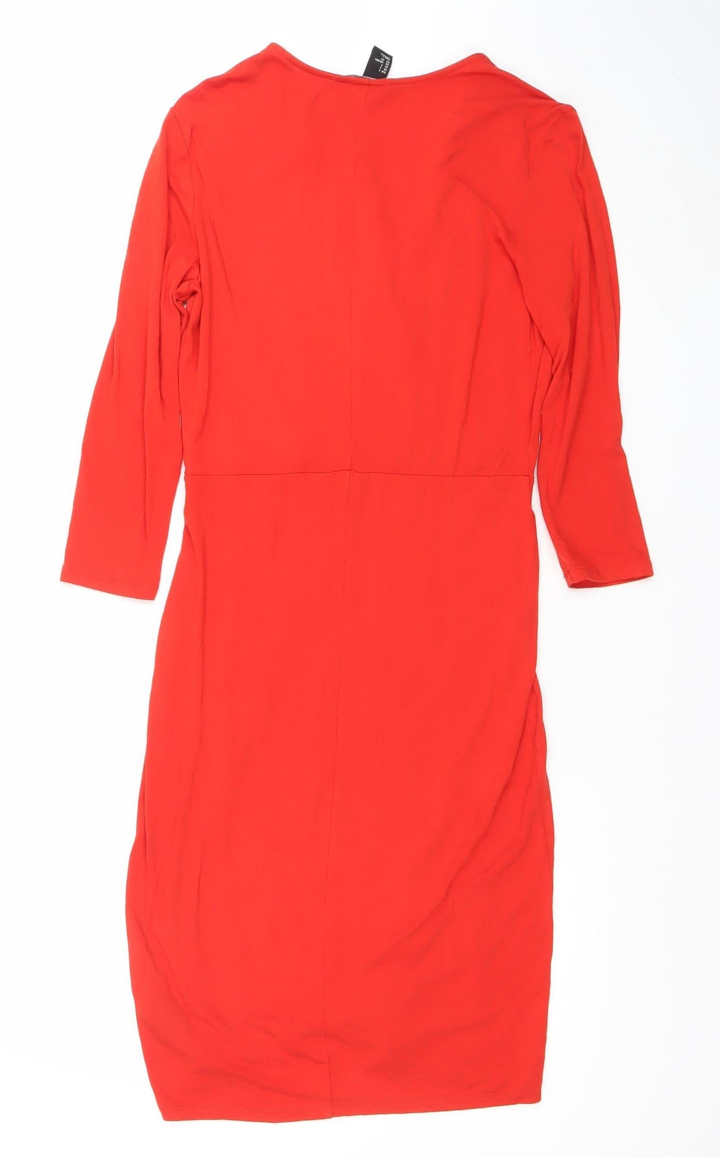 H&M Women’s Red Bodycon Knee Length V-Neck Dress Size S