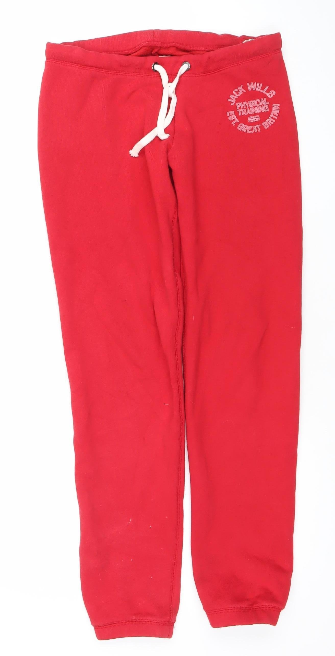 Jack Wills Womens Red Jogger Sweatpants UK 6 Cotton Blend Drawstring