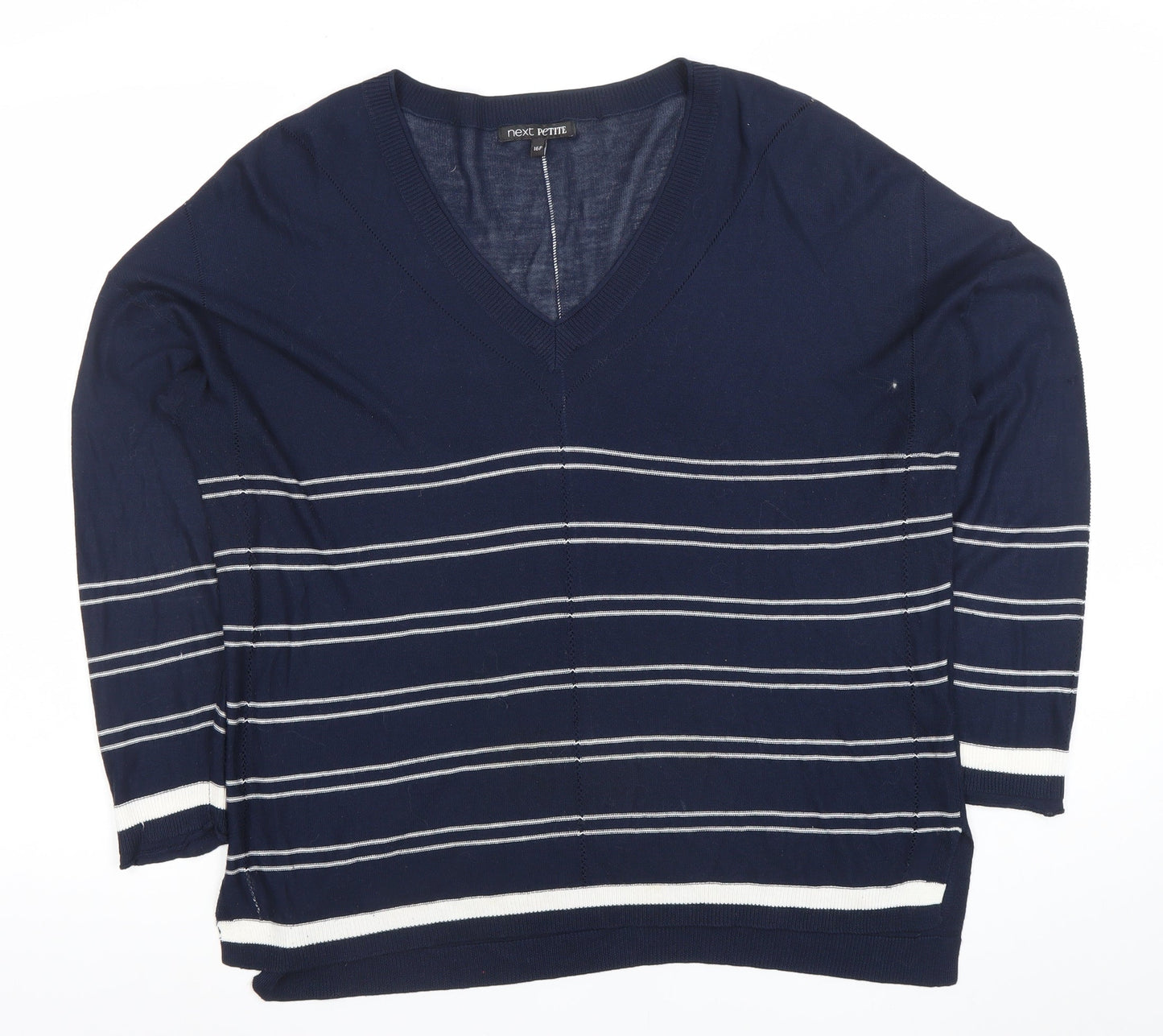 Next Petite Women's Blue Striped V-Neck Knit Top Size 14