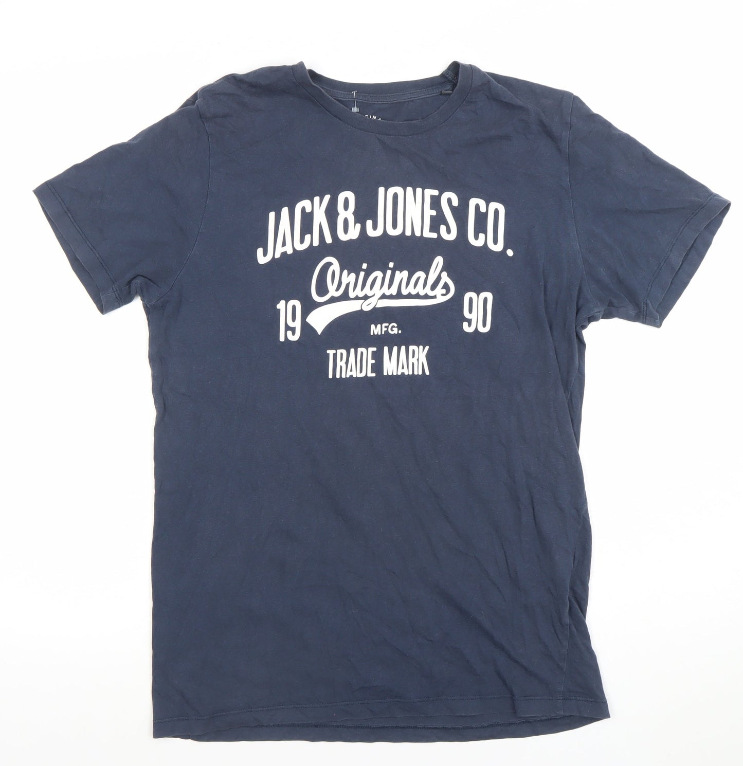 Jack & Jones Mens Blue Originals Graphic Crew Neck Cotton T-Shirt Size M