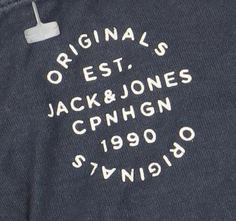 Jack & Jones Mens Blue Originals Graphic Crew Neck Cotton T-Shirt Size M